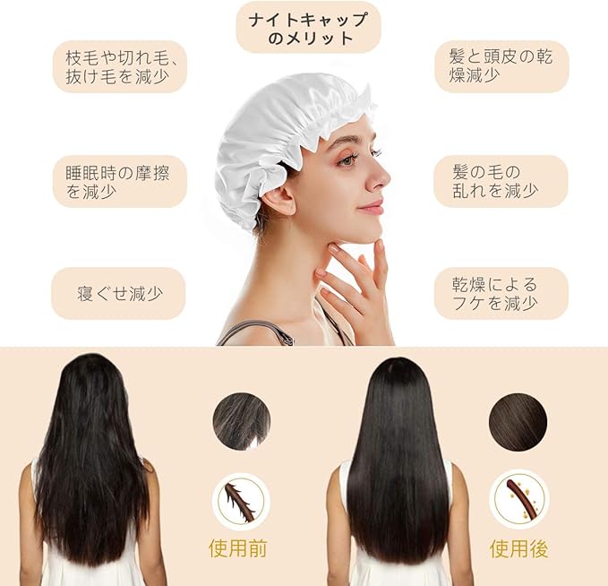 Amazon ナイトキャップ シルク シルクキャップ シルク100 保湿 ゴム型 サイズ調整可能 ロングヘア ショートヘア 対応 ヘアキャップ就寝用 産後用 ホワイト ヘアバンド ターバン 通販
