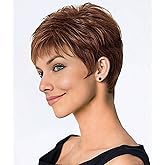 SEVENCOLORS Short Auburn Pixie Cut Wigs for White Women Synthetic Mixed Brown Wigs with Bangs Natural Layered Short Hair Wigs for Women