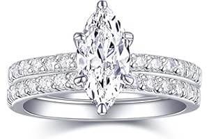 AONED 2 CT Marquise Cut Engagement Rings for Women Fake Wedding Ring Band Promise Rings for Her, Cubic Zicornia Ring 2 PCS, Size 4-11