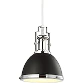 JONATHAN Y 10" Black/Chrome Modern Industrial Iron LED Dome Pendant Light, Adjustable Hanging Fixture for Kitchen Island or E