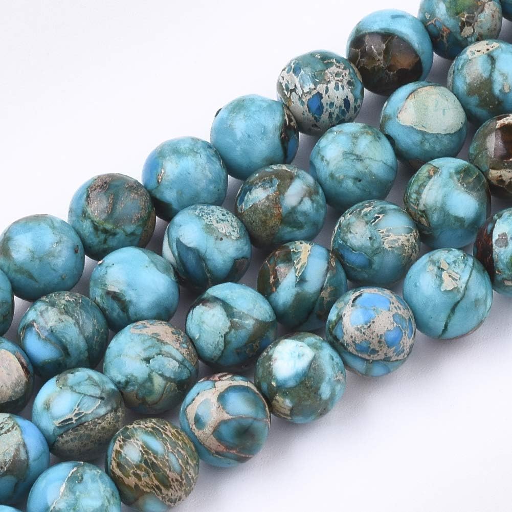 8mm Natural Emperor stone Bead String, Multiple Colour，DIY Beads Accessories，Round Gemstone Loose Beads for Jewellery Making (47-50pcs/strand) (Turquoise Blue)