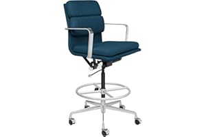 Laura Davidson Furniture SOHO II Padded Drafting Chair for Standing Desks, Standing Desk Chair - Ergonomically Designed, Draft Height, Arm Rest & Cushion, Made of Poly-Cotton Fabric, Dark Blue Fabric