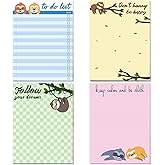 Fancy Land Sloth Memo Pads 4 Pack Funny Animal Notepads for Office Home Teacher Appreciation Valentine Gift School Supply to Do List Lazy Day