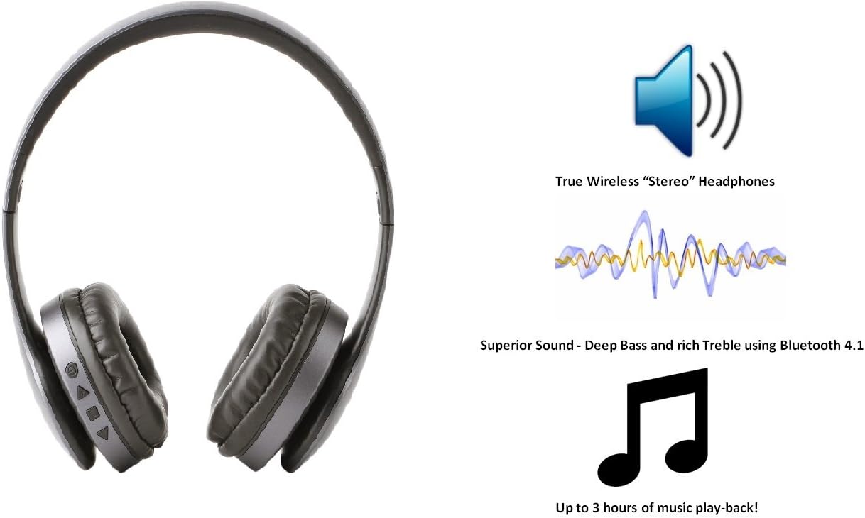 AudiYo's P23 Bluetooth Wireless Over-The-Ear Headphones (Jet Black)