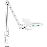 Neatfi LED Bifocal Magnifying Lamp – 1,200 Lumens, 5” Lens, Dimmable, Adjustable Arm with Clamp, 60 SMD LEDs, Perfect for Crafting, Reading, Jewelry, Needlework (5 Diopter + 20 Diopter, White)