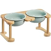 Elevated Ceramic Dog Bowls, Raised Dog Bowl with Anti-Slip Stand, Pet Feeding Dishes for Medium Sized Dogs, Modern Pet Feeder Bowl, Dog Food & Water Bowl Set (6.3" Tall-28oz-Light Green)