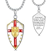 PARYFO Knights Templar Shield Pendant Necklace S925 Sterling Silver Knights Templar Cross Joshua 1:9 Men's Verse Bible Armor of God Necklace Gift Unisex with 20+2 inch Chain