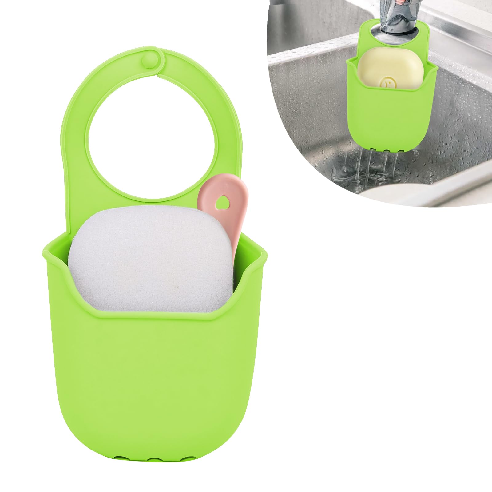 Minicoco Kitchen Sink Sponge Holder Caddy - Hanging Basket Storage Organizer for Sink - Portable Drain Basket Accessories