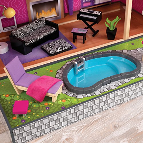 KidKraft Uptown Puppenhaus aus Holz mit Möbeln und Zubehör, Spielset mit Katze, Pool und Dachterrasse für 30 cm große Puppen, Spielzeug für Kinder ab 3 Jahre, 65833 – Bild 3