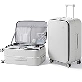 mixi 26 Inch Large Checked Luggage PC Hard Shell Suitcase Top Opening Aluminum Frame Travel Suitcases with Wheels, Smoke White