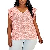 Style & Co. Women's Plus Size Printed Flutter-Sleeve Top (Floral Shiitake, 1X)