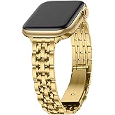 Anlinser Metal Bands Compatible with Apple Watch Band for Women 49/46/45/44/42/41/40/38mm, Thin Band Designed for iWatch Series 11 10 9 8 7 6 5 4-1 SE (42/41/40/38mm, Gold)