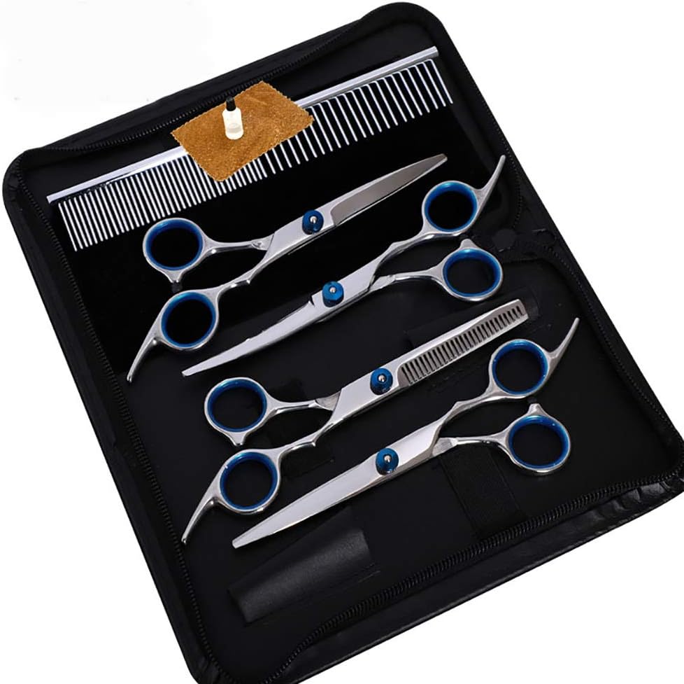 8 Piece Set Professional Pet Grooming Scissors Set,Straight & Thinning & Curved Scissors Shear with Bag for Dog Cat Grooming