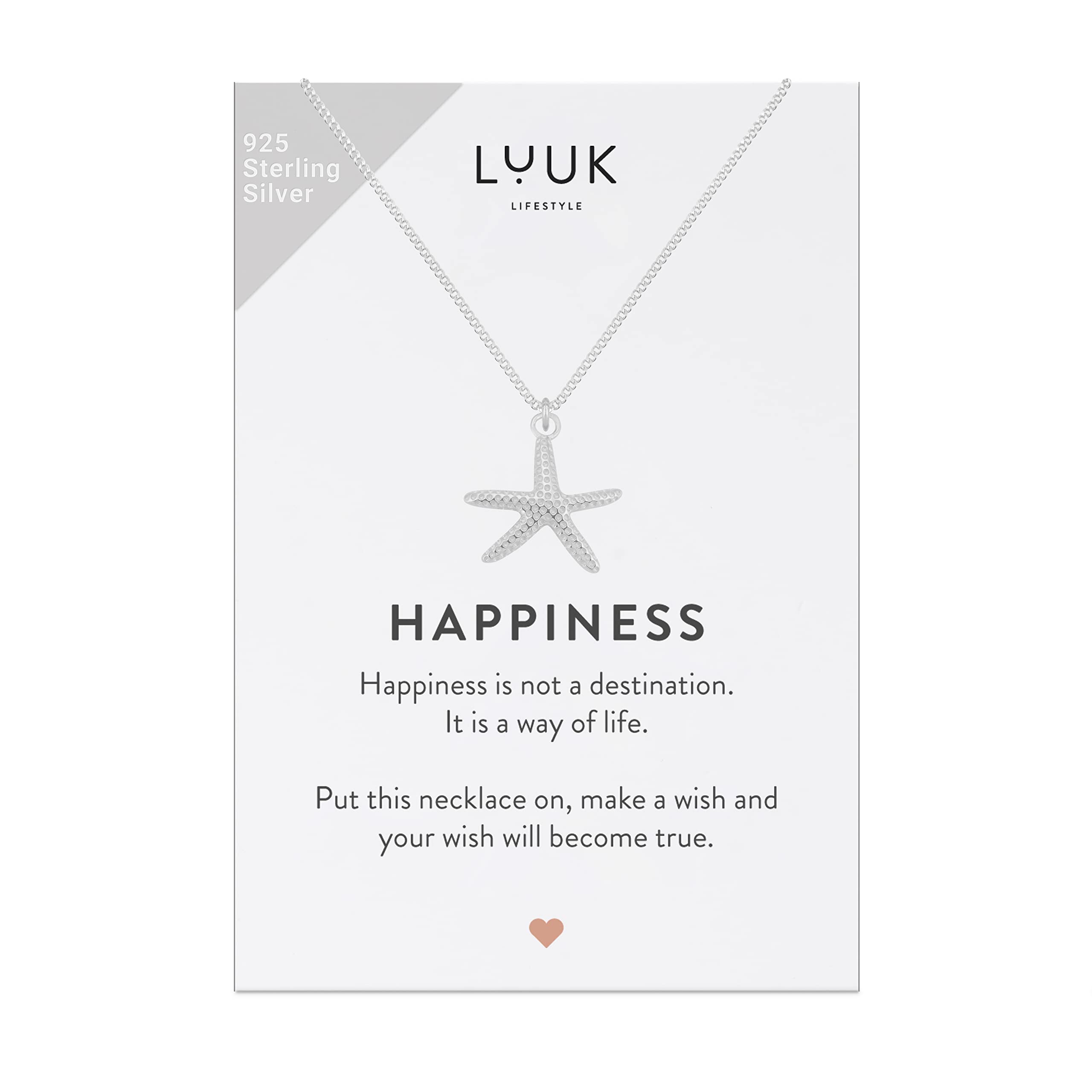 LUUK LIFESTYLE 925 Sterling Silver Pendant Necklace for Women Waterproof 50cm Chain Modern Necklace Gift for Her Silver Starfish
