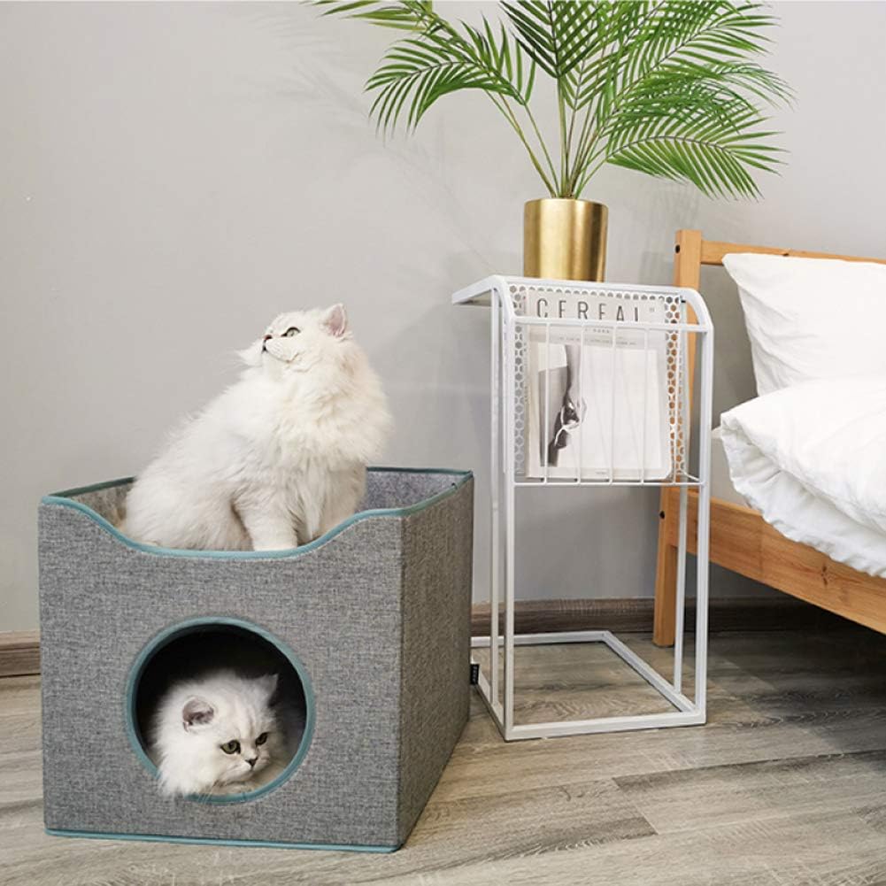 Tofern Foldable Cat House Cozy Cat Condo Reversible Cushion Cat Cube Scratch Resistant Cat Bed Cave Gray : Pet Supplies