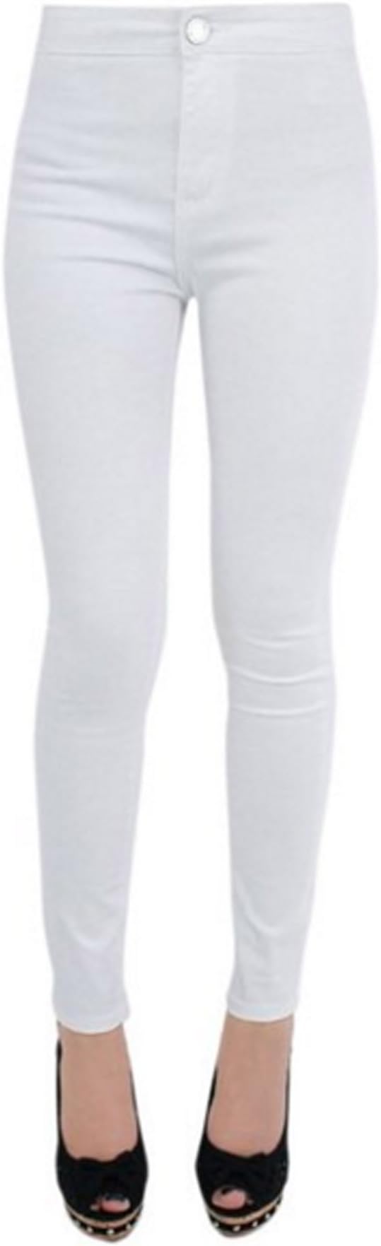 New Women's Ladies HIGH Waisted ONE Button Super Skinny Stretch White Jean Size 6-8-10-12-14