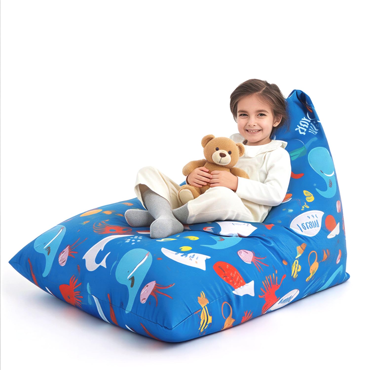 Nobildonna Stuffed Animal Storage Bean Bag Chair Cover Only for Kids and Adults, Extra Large Beanbag Without Filling Plush Toys Holder and Organizer- Premium Canvas 250L (Sea Animals)