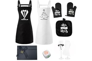 Pikpops 6PC Mr & Mrs Aprons Gift Set for Couple, Wedding Engagement & Bridal Shower Gifts Kits with Kitchen Accessories