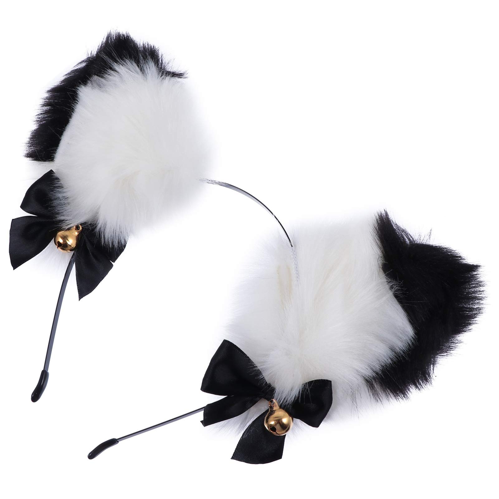 Minkissy Fox Ears Headband, Anime Cosplay Hairband Furry Fox Cat Hairhoop for Halloween Christmas Birthday (White Black)