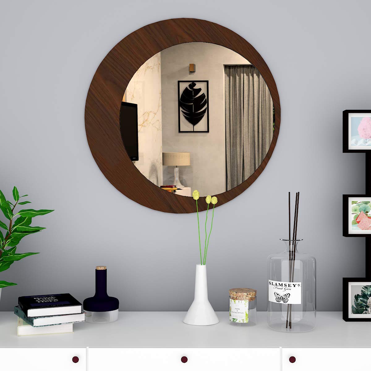 Buy WallMantra Minimalistic Round Wooden Wall Mirrors Decorative Big