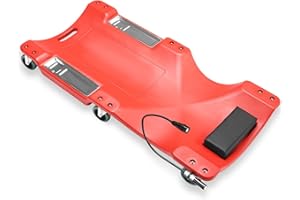 Auto Dynasty 40 Inches Mechanic Creeper, Automotive Garage Repair Low Profile Under Car Rolling Creeper with LED Light and Padded Headrest, Plastic, Red