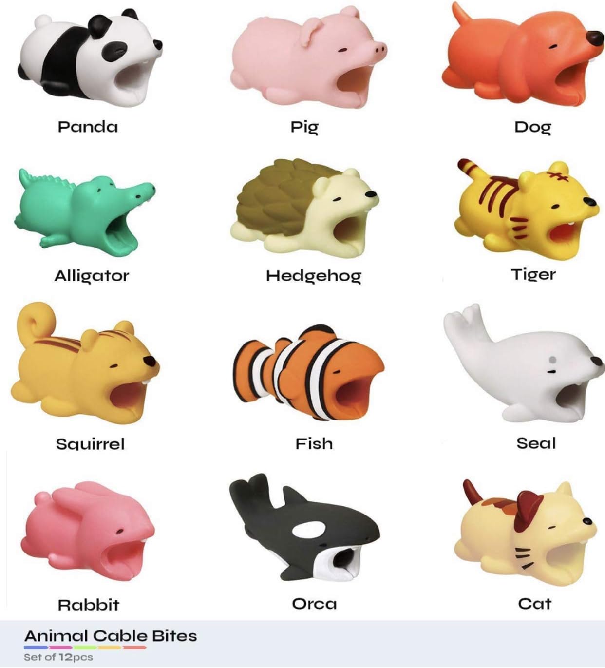 LoveAndCables Cable Animal Bites. Cord Charger Protector, Compatible with iPhone, Samsung, and Android Charger - Biter Character Nibblers for Cellphone, Tablet Power Wire - 12 Novelty Chompy Critters