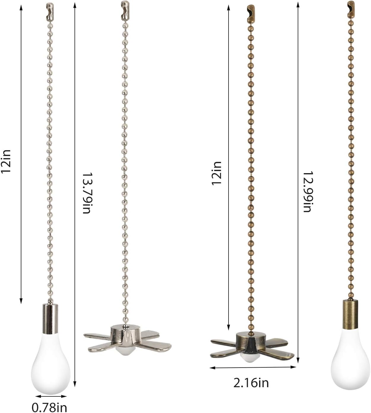 Ceiling Fan Pull Chain 4PCS 2 Sets Pull Chain Extension with Connector Copper Beaded Ball Pull Chain for Ceiling Light Fan 2 Colors Bronze and White Nickel Classic Ceiling Fan Pull Cord Pendant - - 