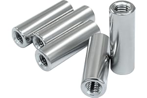 Zorveiio 5 Pcs M6 Coupling Nut, Stainless Steel Round Sleeve Stud Nut Threaded Hardware, Connecting Rod Nuts for Bracket, Camera Pan, Lamp Bracket， 30mm Height