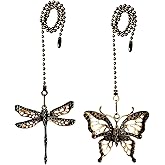 QLXHBOT Ceiling Fan Pull Chain Ornaments Extension,12 Inch Lighting And Fan Beaded Ball Fan Pull Chain Extender with Connector, Dragonfly and Butterfly Ceiling Fan Pull Chain Set-2Pcs