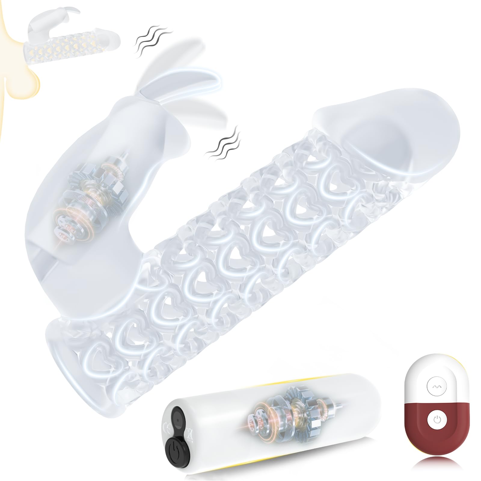 Photo 1 of Vibrating Penis Sleeve Cock Vibrator Penis Extender Rabbit Sex Toy for Men,Remote Control Bullet Vibrator with 10 Vibration Modes for Prolonged,Male Erection Cock Ring Adult Toy for Couple (Clear)