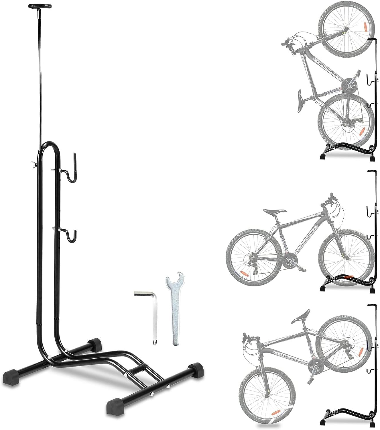 FCOUMY 3 in 1 Bike Floor Stand Freestanding Upright Bicycle Parking Storage Rack Space Saver Suitable for Mountain Bike, Road Bike,for Bicycle with Wheel Diameter Max 27.5 Inches