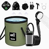 ELZONYX Portable Shower for Camping, 6000mAh Rechargeable Camping Shower with Intelligent LED Display, Foldable Bucket, 4 Spr