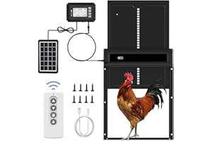 Large Size Automatic Chicken Coop Door Solar Powered Chicken Door with Independent LCD Display and Remote Control, Anti-Pinch