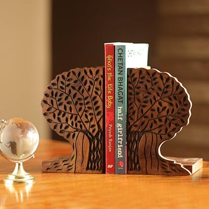ExclusiveLane Home Decorative Tree of Life Wooden Book Holder Cum Table Organiser Book End (20.3 cm x 10.9 cm x 16.5 cm, Brown)