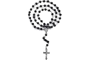 FLAFARY Rosary Set, First Communion Rosary for Girls and Boys, Rosary Beads Catholic for Men, Women and Kids Packed in Transparent Plastic Bag, Grandmother, Elders(Black)