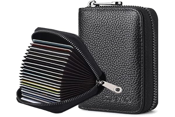 KUVAO RFID Blocking, 20 Card Slots Credit Card Holder Leather Small Card Case for Women or Men Accordion Wallet with Zipper (