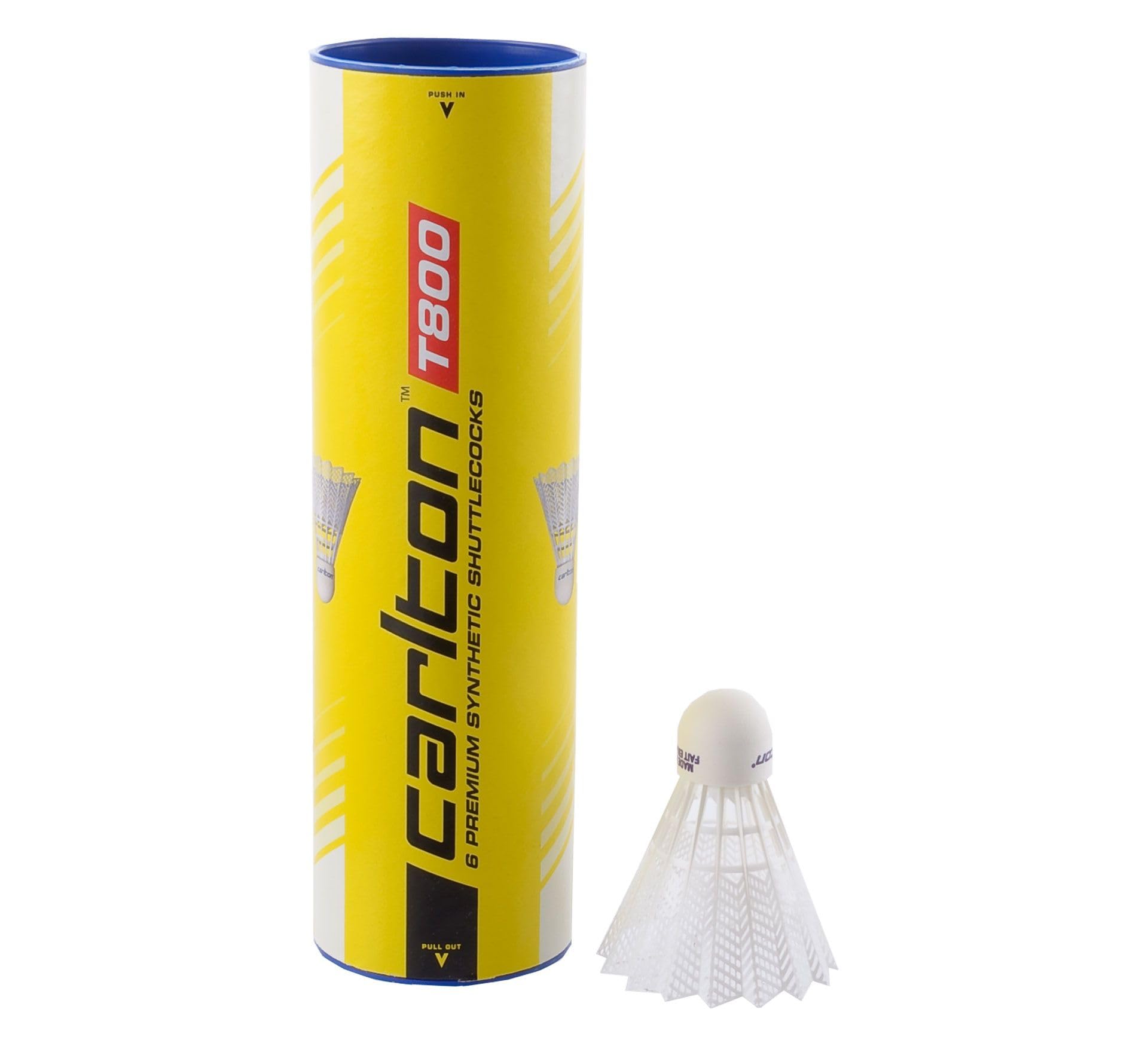 Carlton Badminton Shuttle Tournament T800 White – Blue, Medium Speed (77 Grains), for Juniors and Club Players (1 x 6 Tube)