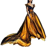 Kivary Women Off The Shoulder Long Gothic Black V Neck Tulle Evening Prom Dress