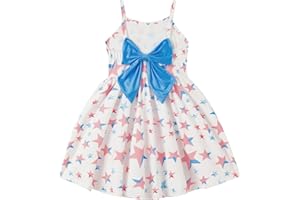Geoyune Girls Fourth of July Outfit Toddler American Flag Dress Stars Stripes Swing Sleeveless Dresses 2-7 Years