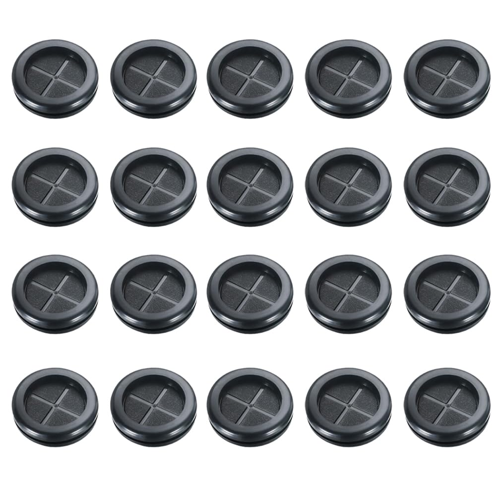 Leliafleury Closed Rubber Grommet 20 Pcs 27mm Double Sided Hole Plugs Round Rubber Grommet for Protecting Wires Plugs Cables, Black