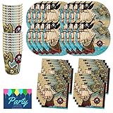 Pirate Ship Treasure Map Birthday Party Supplies Set Plates Cups Napkins Tableware Kit for 16 Guests by PCBS
