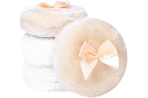 KALIONE 4Pcs Large Fluffy Powder Puff, White Powder Puff, Powder Puffs for Face powder, Ultra Soft Body Powder Puff, Soft Face Body Powder Puff, Washable Reusable Makeup Puffs(White/Beige)