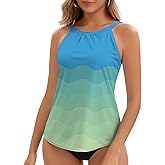 WOWENY Tankini Tops for Women Halter Swimwear Tops Only High Neck Bathing Suit Top No Bottom