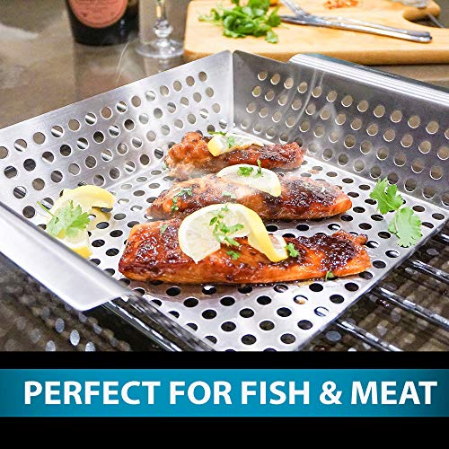Homeflowz Heavy Duty Grill Basket Large Vegetable Grill Basket for