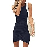 AUSELILY Womens Summer Bodycon Dresses 2025 Sleeveless Tank Dresses Casual Slim Fit Ruched Party Club Mini Dress