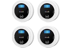 JNHCD 4 Pack 2 in 1 CO & Smoke Detectors, Digital Display, Smoke Detector Carbon Monoxide Detector Combo,Alarm for Home or Office,Powered by Battery