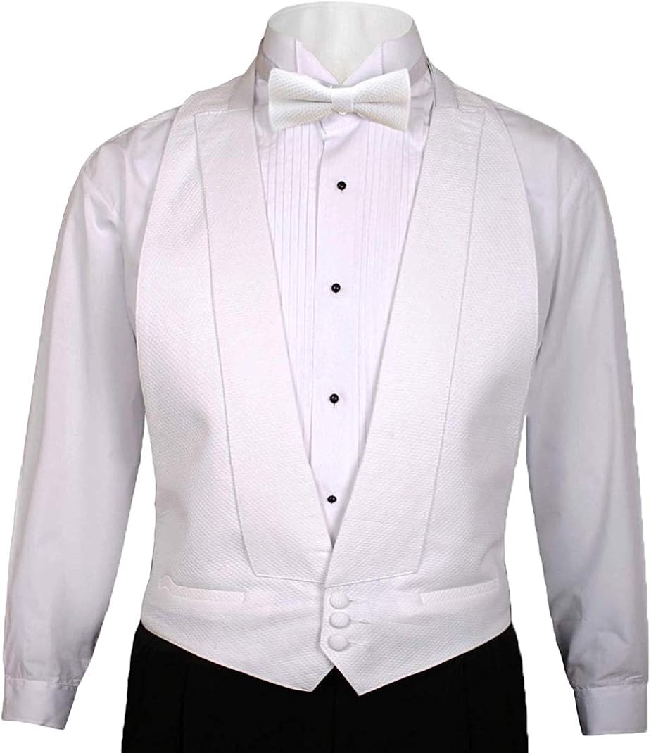 OmegaTux White Cotton Pique Tuxedo Openback(Backless) Vest, with White