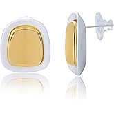 GEEZENCA 2-Tone Gold & Silver Square Stud Earrings for Women, Minimalist Chunky Geometric Earrings with 925 Sterling Silver Posts, Hypoallergenic Fashion Jewelry Gift