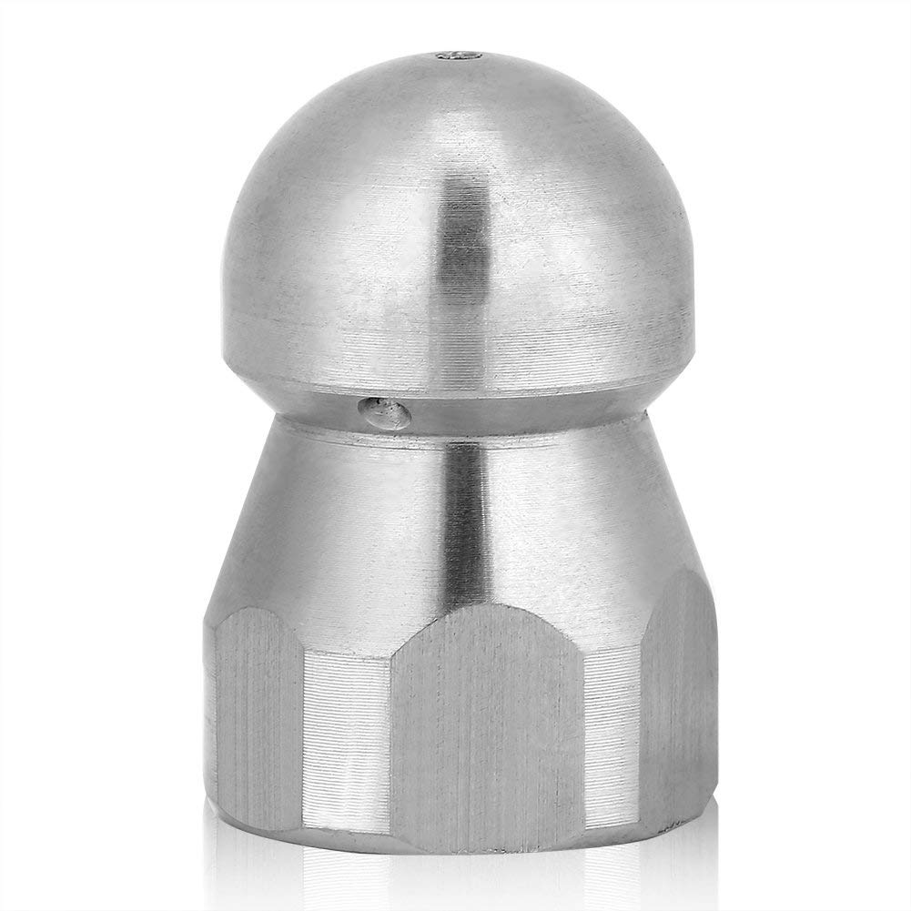 Stainless Steel Drain Cleaning Nozzle, 3/8 Inch Thread, High Pressure Washer Sewer Jetter, Silver, 15mm Inner Diameter
