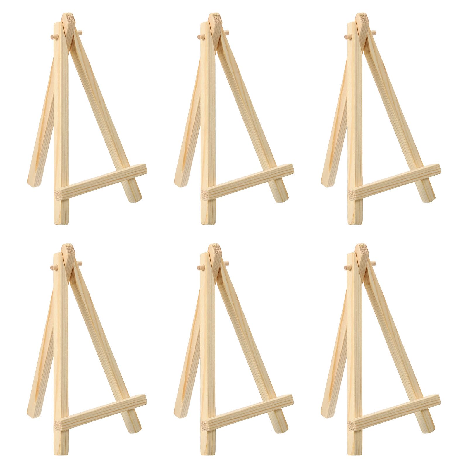 PATIKIL 6.3" Mini Wooden Easel Stand, 6 Pack Table Use Adjustable Triangle Holder for Displaying Photos, Card, Canvases, Wedding, Wood Color